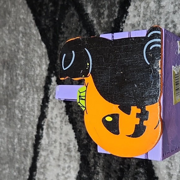 VINTAGE MINI HALLOWEEN WOOD BASKETS PUMPKIN BLK CAT SPIDER - Picture 2 of 12